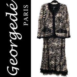 NEW 2 Pcs GEORGEDE PARIS Manon Skirt & Top Animal Print Lace plus size US 22